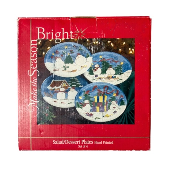 NIB Make the Season Bright Hand Painted 8” Salad/Dessert Plates - Picture 7 of 14